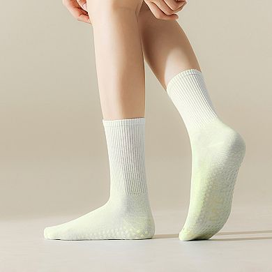 Women's Gradient Color Athletic Crew Socks Non Slip Silicone Cushioned Sole for Yoga Jogging 2 Pairs