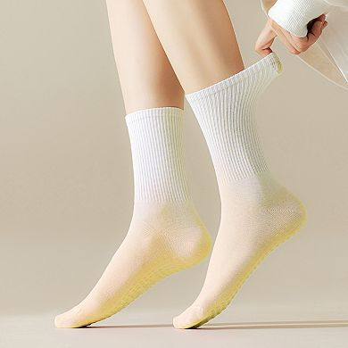 Women's Gradient Color Athletic Crew Socks Non Slip Silicone Cushioned Sole for Yoga Jogging 2 Pairs