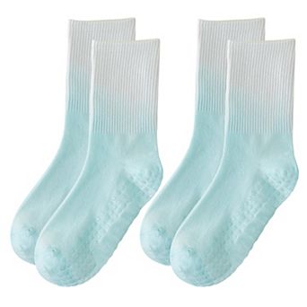 Women's Gradient Color Athletic Crew Socks Non Slip Silicone Cushioned Sole for Yoga Jogging 2 Pairs