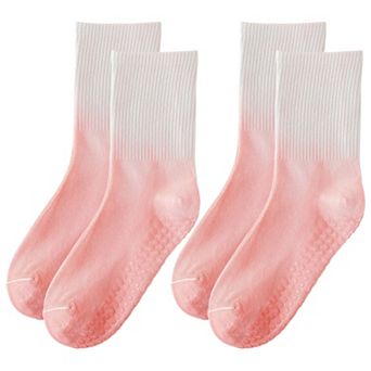 Women's Gradient Color Athletic Crew Socks Non Slip Silicone Cushioned Sole for Yoga Jogging 2 Pairs