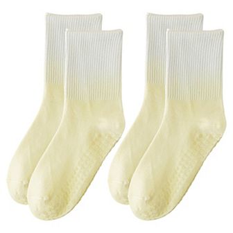 Women's Gradient Color Athletic Crew Socks Non Slip Silicone Cushioned Sole for Yoga Jogging 2 Pairs