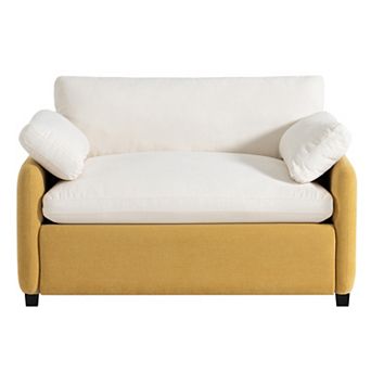Whisen Oversized Chenille Single Sofa Chair with Pillows - Yellow and Cream
