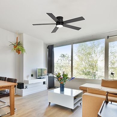 52-Inch Ceiling Fan with LED Light, 5 Plywood Blades, Remote Control, DC Motor, Flush Mount Design