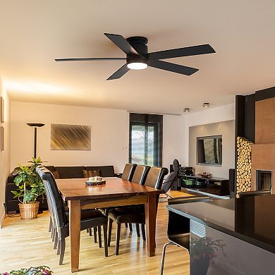 52-Inch Ceiling Fan with LED Light, 5 Plywood Blades, Remote Control, DC Motor, Flush Mount Design