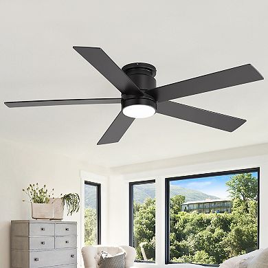52-Inch Ceiling Fan with LED Light, 5 Plywood Blades, Remote Control, DC Motor, Flush Mount Design