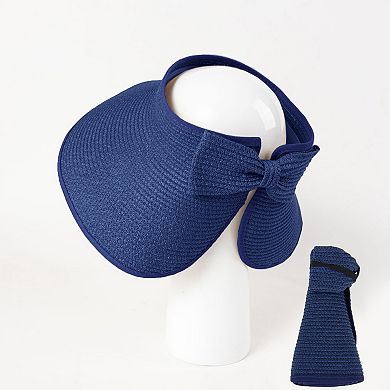 Women's Wide Brim Visor Hat with Bow Detail Adjustable Magic Tape