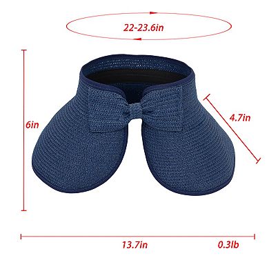 Women's Wide Brim Visor Hat with Bow Detail Adjustable Magic Tape