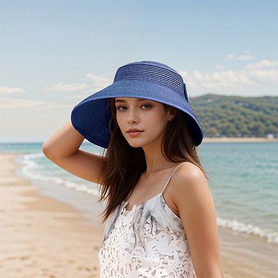 Women's Wide Brim Visor Hat with Bow Detail Adjustable Magic Tape