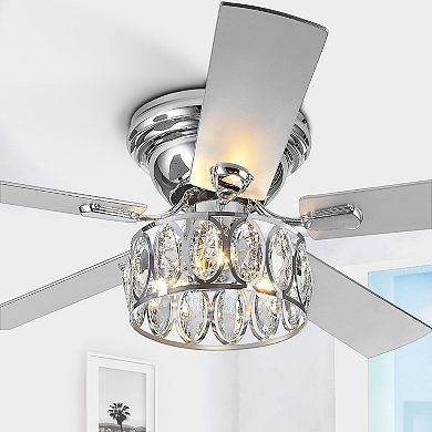 52'' Flush Mount Ceiling Fan with Light Kit, Indoor Crystal Fan, 5 Blades, 6-Speed DC Motor, Remote