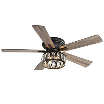 52'' Flush Mount Ceiling Fan with Light Kit, Indoor Crystal Fan, 5 Blades, 6-Speed DC Motor, Remote