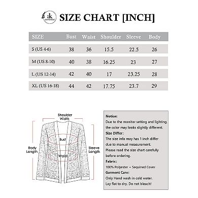 Women's Long Sleeve Open Front Sequin Fashion Jacket with Satin Trim