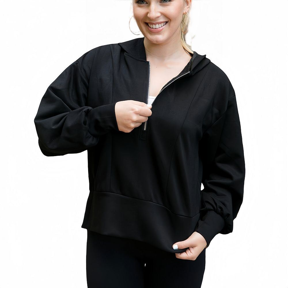 Women's Half Zip Pullover Hoodie with Side Slit for Everyday
