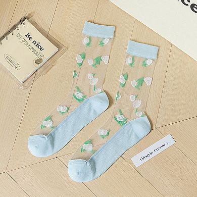 Women's Floral Embroidered Sheer Ankle Socks 6pk