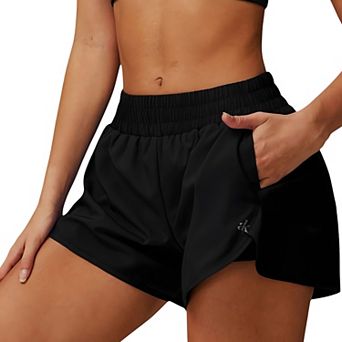 Women's High Waist Double Layered Running Shorts with Elastic Waistband and Curved Hem