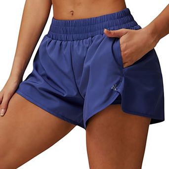 Women's High Waist Double Layered Running Shorts with Elastic Waistband and Curved Hem