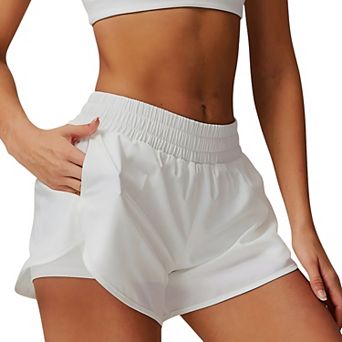 Women's High Waist Double Layered Running Shorts with Elastic Waistband and Curved Hem
