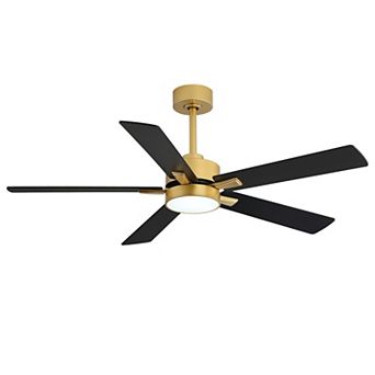 52-Inch ceiling fan, 5 plywood blades, 3-color light, 5" downrod, 6-speed DC motor, remote