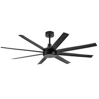 65-Inch Large Indoor Ceiling Fan, 8 ABS Blades, 2 Downrods, 6-Speed DC Motor, Remote, No Light