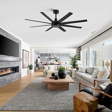 65-Inch Large Indoor Ceiling Fan, 8 ABS Blades, 2 Downrods, 6-Speed DC Motor, Remote, No Light