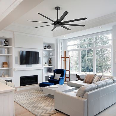 65-Inch Large Indoor Ceiling Fan, 8 ABS Blades, 2 Downrods, 6-Speed DC Motor, Remote, No Light