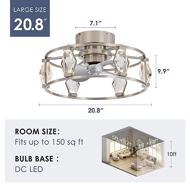 20-Inch indoor flush mount caged fan, 3 ABS blades, DC motor, 6-speed remote