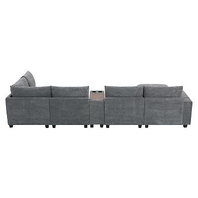 Whisen 140'' Oversized Modular Sectional Sofa with Ottoman, L-Shaped Cloud Couch Set, Throw Pillows