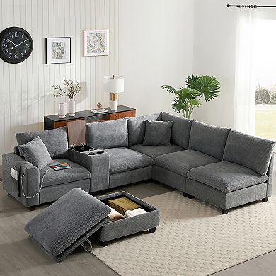 Whisen 140'' Oversized Modular Sectional Sofa with Ottoman, L-Shaped Cloud Couch Set, Throw Pillows