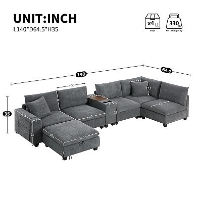Whisen 140'' Oversized Modular Sectional Sofa with Ottoman, L-Shaped Cloud Couch Set, Throw Pillows