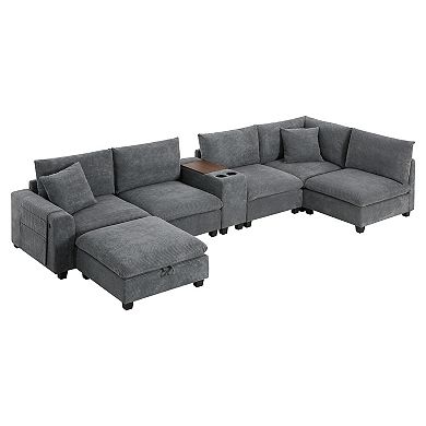 Whisen 140'' Oversized Modular Sectional Sofa with Ottoman, L-Shaped Cloud Couch Set, Throw Pillows
