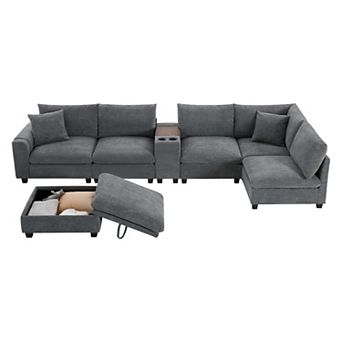 Whisen 140'' Oversized Modular Sectional Sofa with Ottoman, L-Shaped Cloud Couch Set, Throw Pillows
