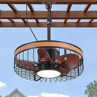 19-Inch outdoor caged fan, LED light, ABS blades, remote, DC motor, waterproof