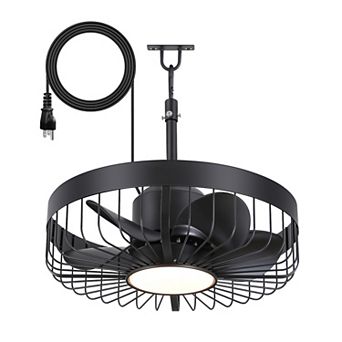 19-Inch outdoor caged fan, LED light, ABS blades, remote, DC motor, waterproof