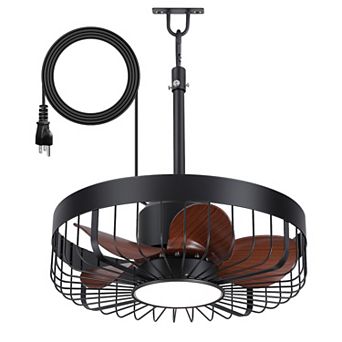 19-Inch outdoor caged fan, LED light, ABS blades, remote, DC motor, waterproof
