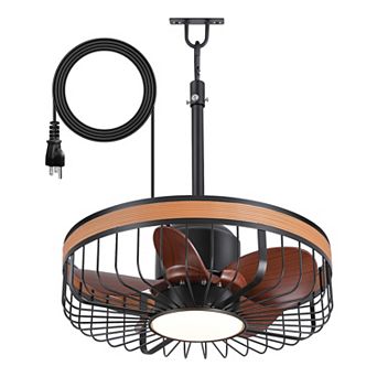 19-Inch outdoor caged fan, LED light, ABS blades, remote, DC motor, waterproof