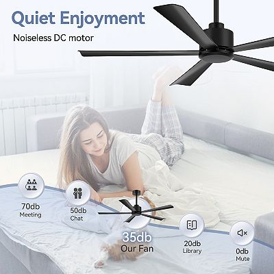 52-Inch modern no-light fan, 5 ABS blades, 6-speed DC motor, 5