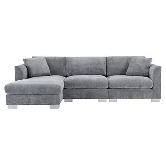 Whisen 4-seat Modern Sectional Sofa, L-shaped Couch Set with Chaise and 2 Pillows - Gray