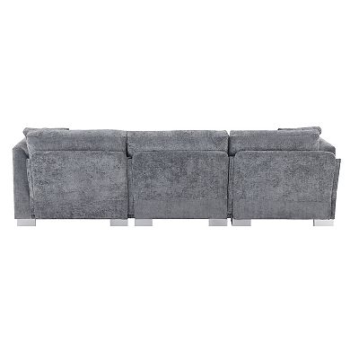 Whisen 4-seat Modern Sectional Sofa, L-shaped Couch Set with Chaise and 2 Pillows - Gray