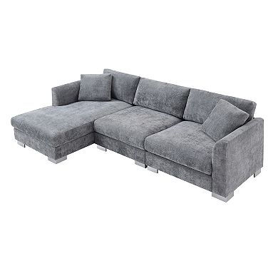 Whisen 4-seat Modern Sectional Sofa, L-shaped Couch Set with Chaise and 2 Pillows - Gray