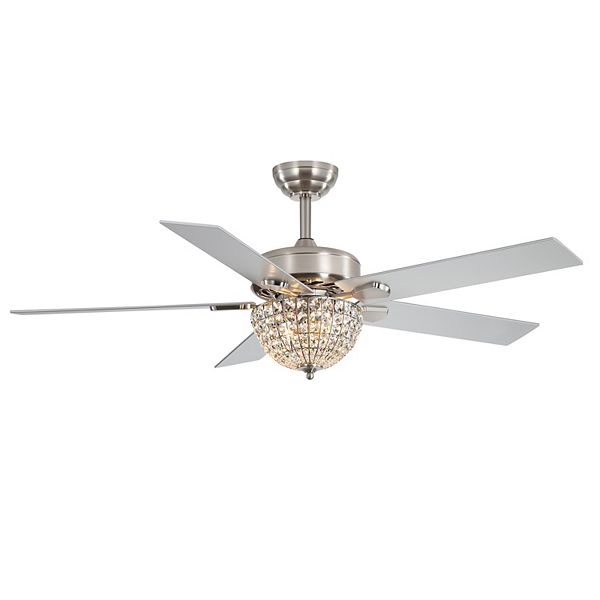 52-Inch indoor fan, crystal-bead bowl light, 5 reversible blades