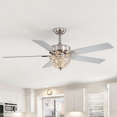 52-Inch indoor fan, crystal-bead bowl light, 5 reversible blades