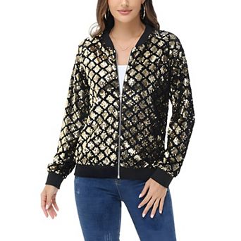 Women's Sequin Unique Pattern Bomber Zip-Up Jacket