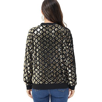 Women's Sequin Unique Pattern Bomber Zip-Up Jacket