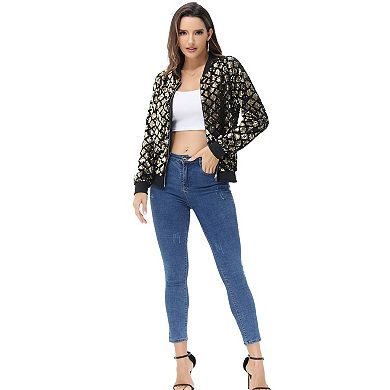 Women's Sequin Unique Pattern Bomber Zip-Up Jacket