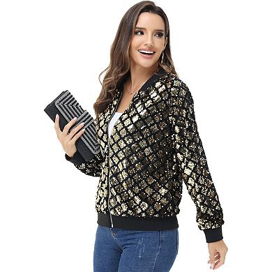 Women's Sequin Unique Pattern Bomber Zip-Up Jacket