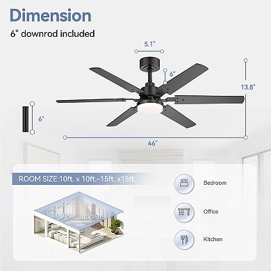 46-Inch 2-pack Ceiling fan, integrated light, 6 plywood blades, DC motor, 6-speed remote