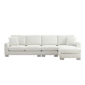 Whisen 5-seat Modern Sectional Sofa, L-shaped Couch Set with Chaise and 2 Pillows - White