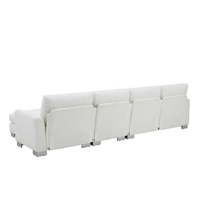 Whisen 5-seat Modern Sectional Sofa, L-shaped Couch Set with Chaise and 2 Pillows - White