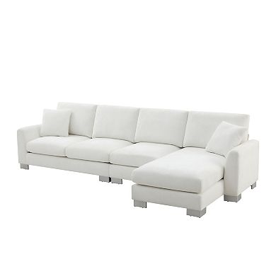 Whisen 5-seat Modern Sectional Sofa, L-shaped Couch Set with Chaise and 2 Pillows - White