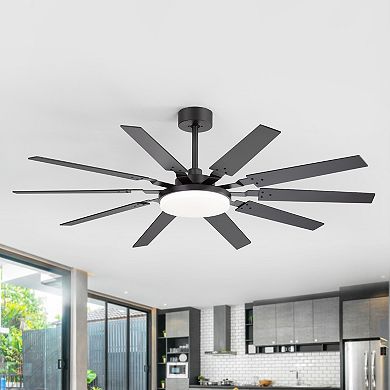 60-Inch indoor fan, 10 plywood blades, DC motor, 3-color LED light, remote, 5/10" downrods