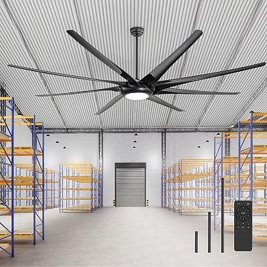 100 Inch HVLS Commercial Ceiling Fan with Light, 8 ABS Blades, 6-Speed Remote, 12/24/36'' Downrods